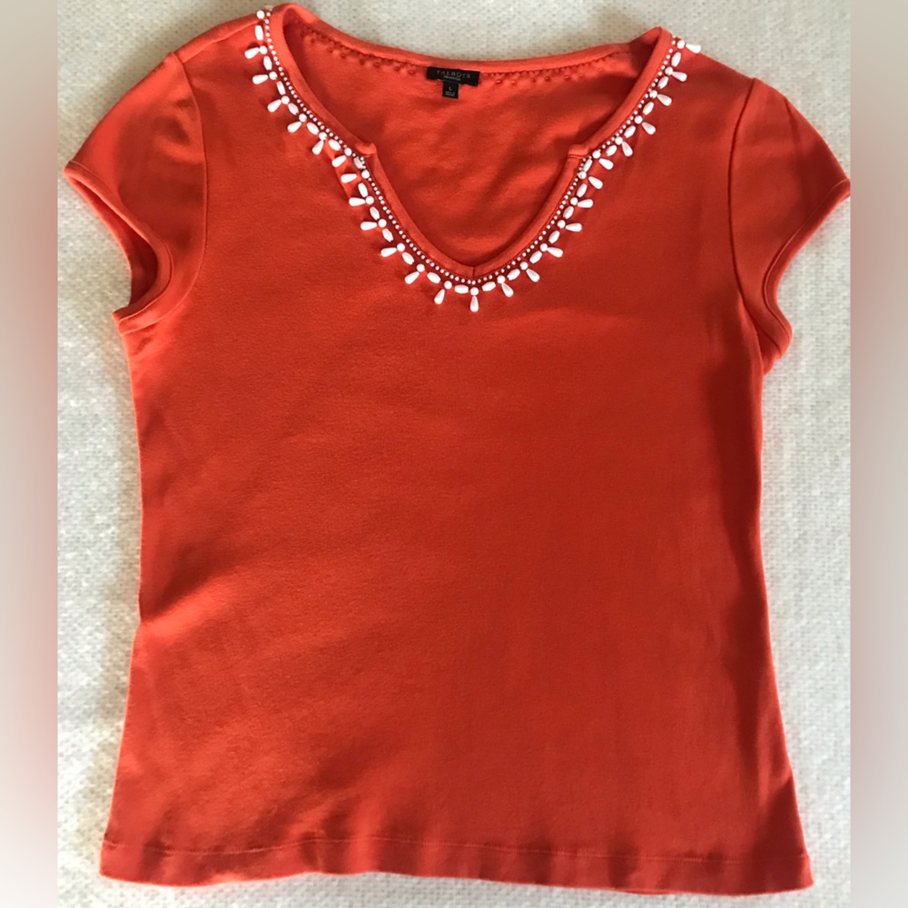 Talbots Embellished Women’s Blouse Shirt Top Size L 100% Cotton Orange